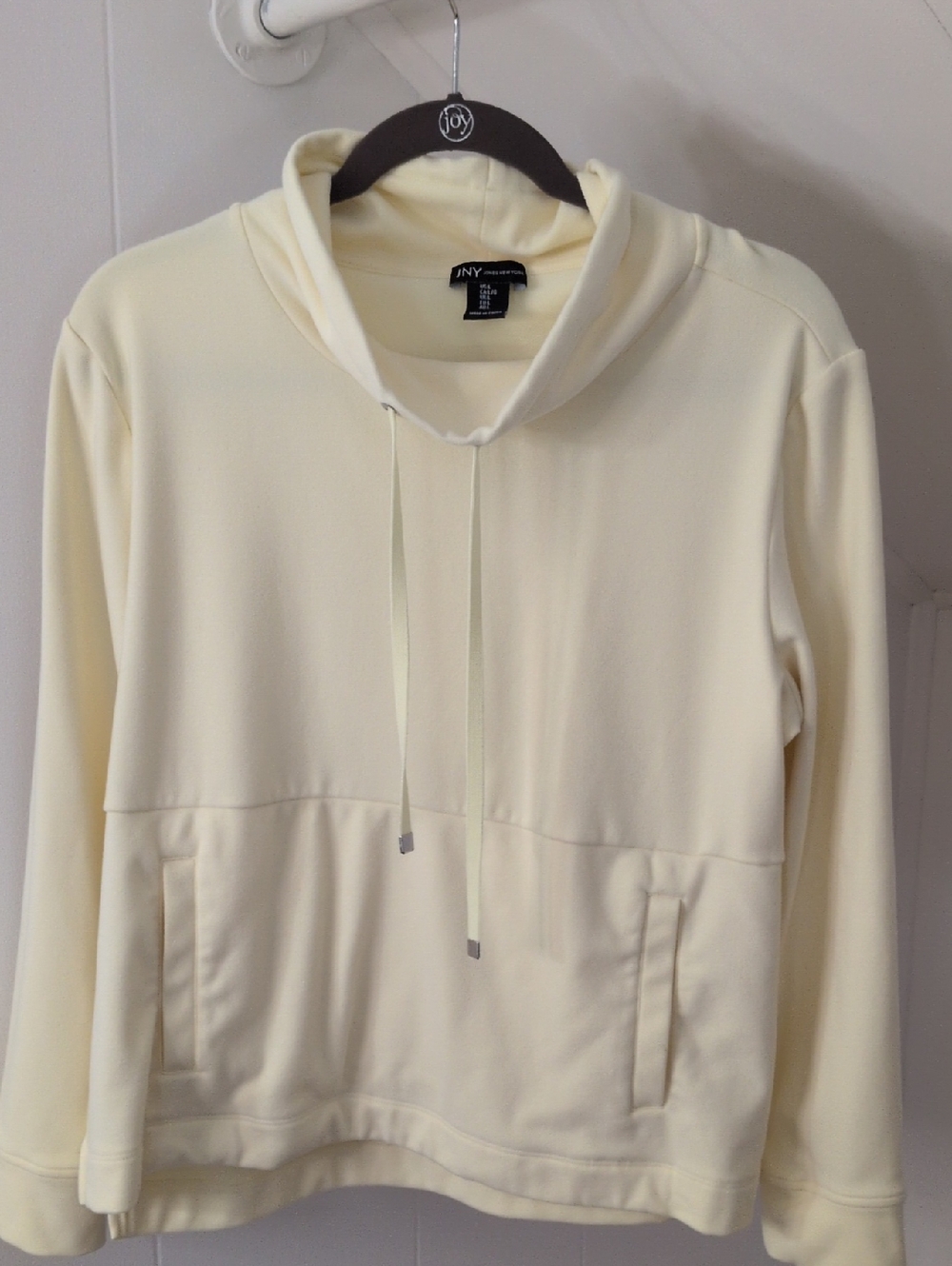 Jones New York Cream Drawstring Funnel Neck Pullover Hoodie